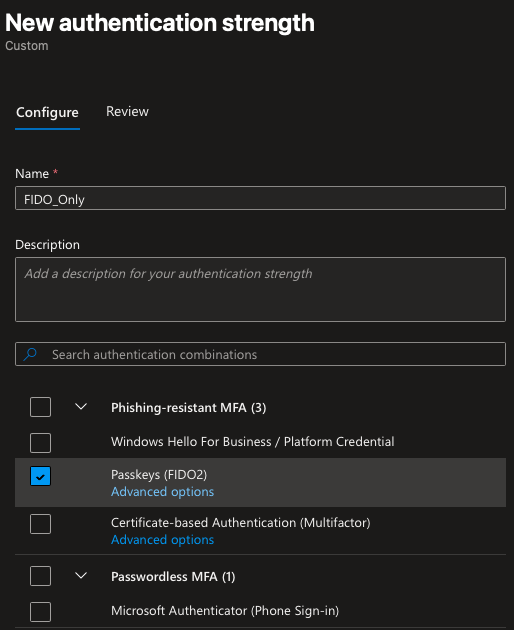 Entra ID: Konfiguration einer Authentication Strength mit FIDO2 und Windows Hello for Business