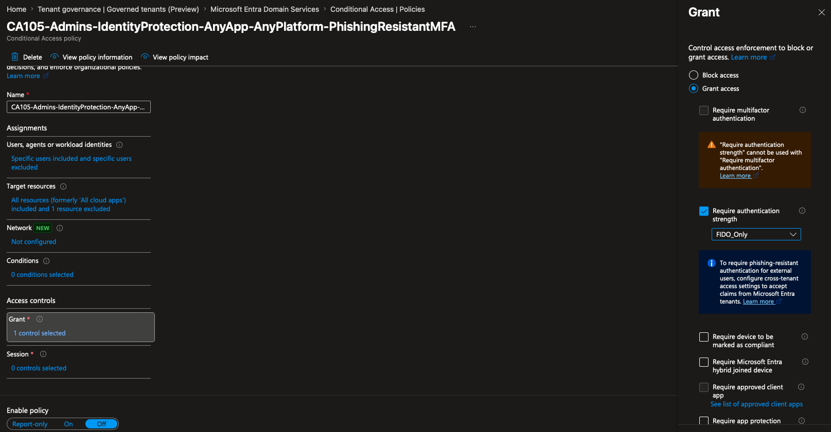 Entra ID Conditional Access: Auswahl der Authentication Strength in der Grant-Kontrolle einer CA Policy