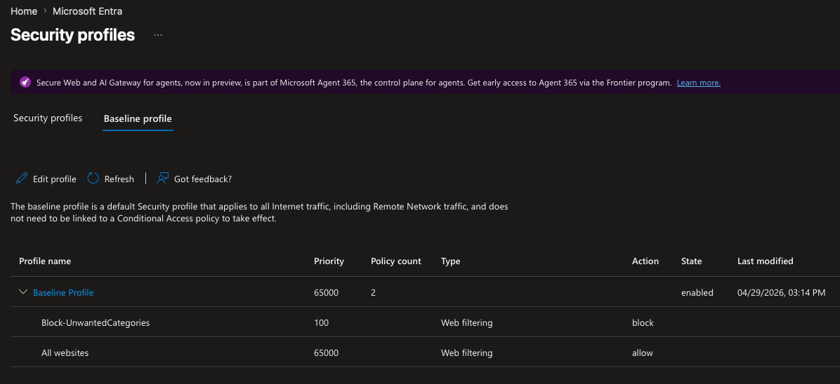 EIA: Security Profile / Filtering Profile Konfiguration - Schritt 1